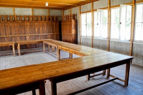 Dachau. KZ-Gedenkstätte. Ühisruum barakis